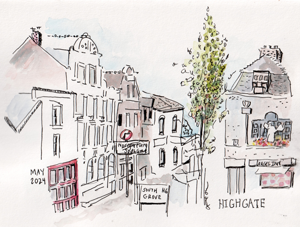 Highgate, North London, watercolor and ink
