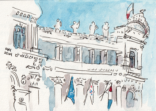 Nice Opera House, watercolor and ink