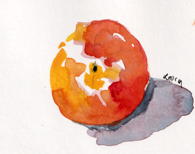 peach watercolor, oranges and red, purple shadow
